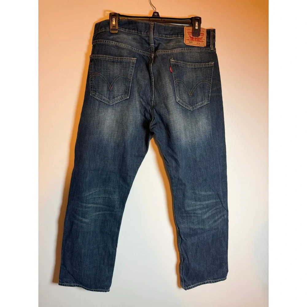 Levis 505 Mens Straight Fit Jeans Blue Denim 36x30 Medium Wash Cotton